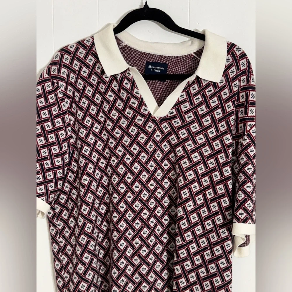 ABERCROMBIE & FITCH GOLF SHOP GEOMETRIC JACQUARD KNIT POLO NWOT - Picture 4 of 6